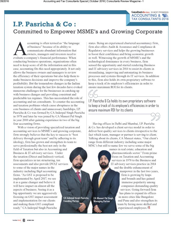 IP Pasricha $ Co : committed to empower MSME's and Growing Corporate
