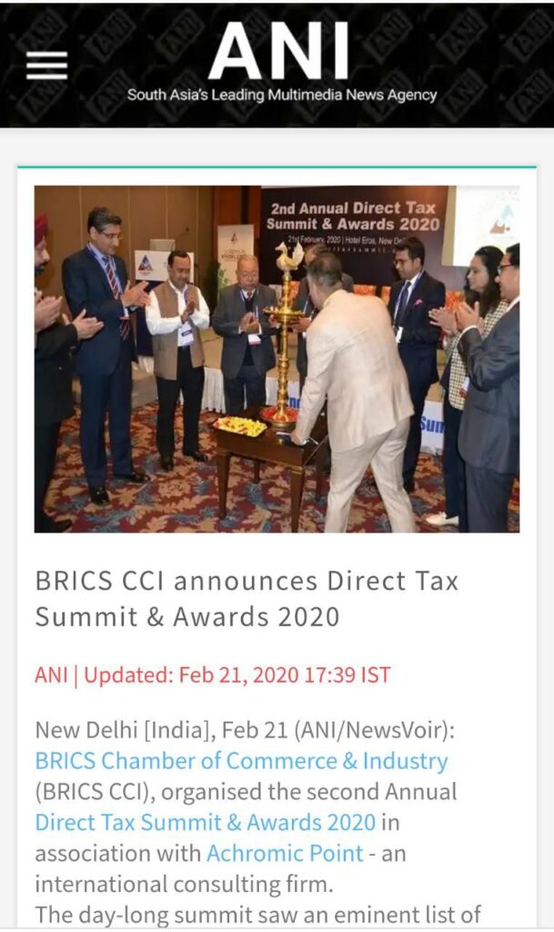 BRCS CCI announces Direct Tax Summit $ Awards 2020