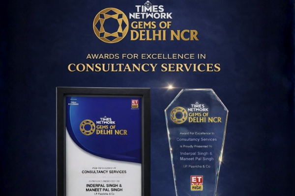 I.P. Pasricha & Co. receiving Excellence in Consultancy Services award at Times Network Gems of Delhi NCR 2025